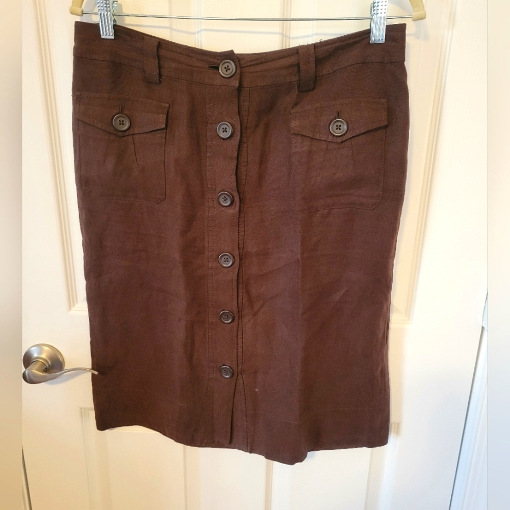 BANANA REPUBLIC Brown Linen Blend Knee-length Lined Skirt. Size 10